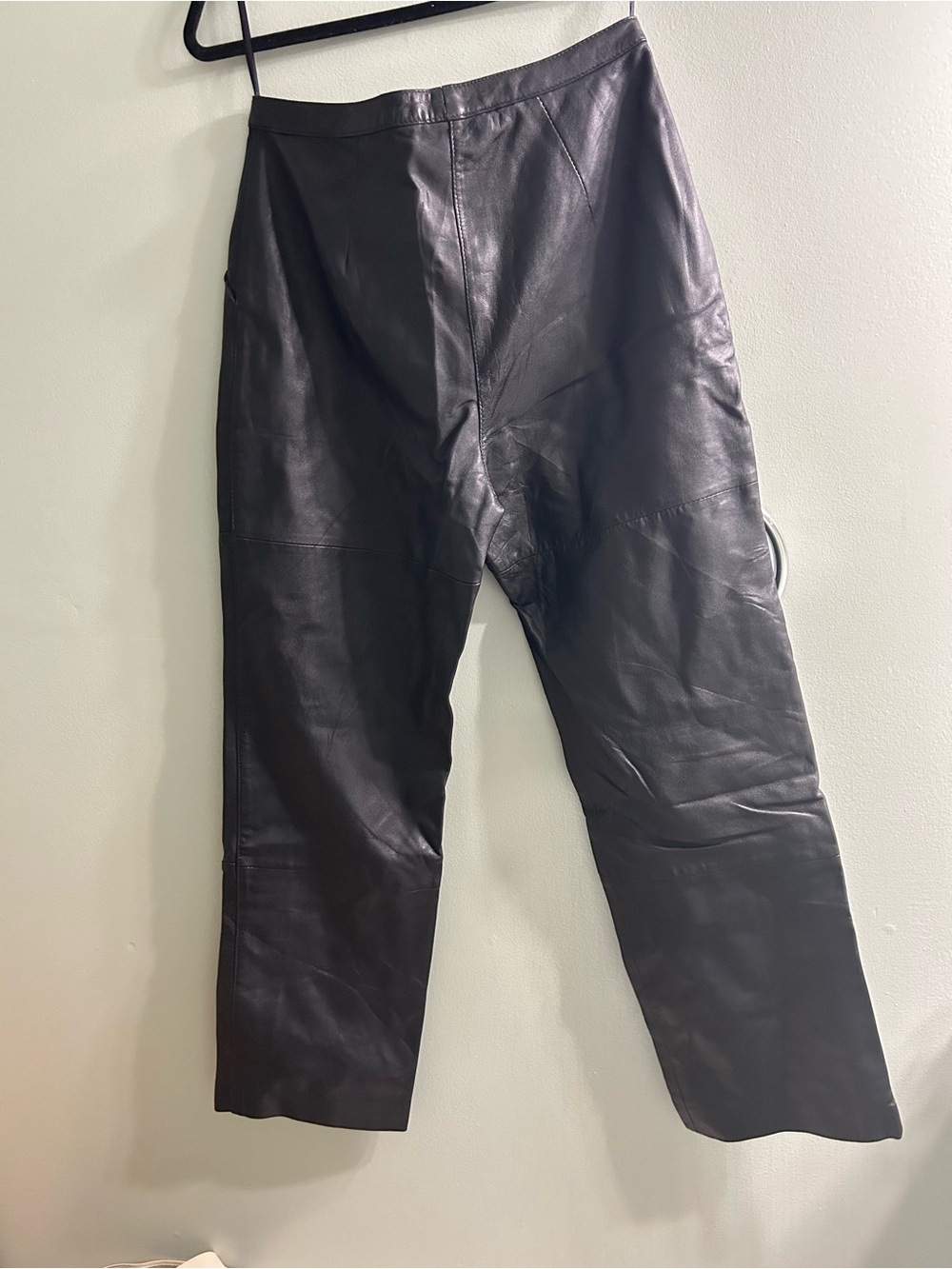 Vintage 100% leather pants wide leg straight black high rise - Picture 2 of 5